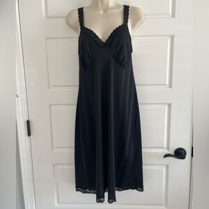 VINTAGE Cabernet Black Full Slip Dress Lace Trim Size 38